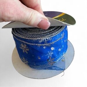 Holiday Time Blue Ribbon with Silver Snowflakes